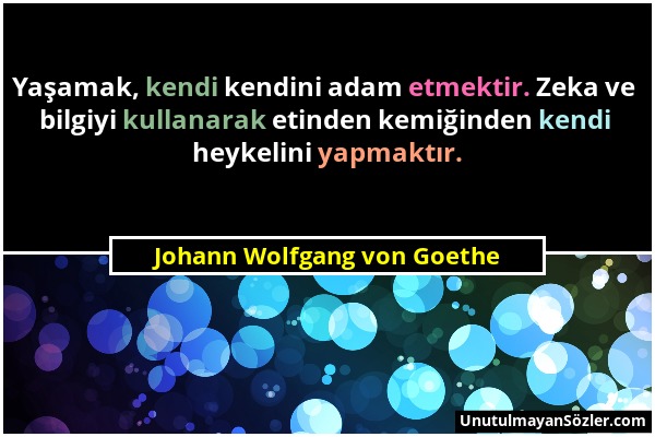 Johann Wolfgang von Goethe - Yaşamak, kendi kendini adam etmektir. Zeka ve bilgiyi kullanarak etinden kemiğinden kendi heykelini yapmaktır....