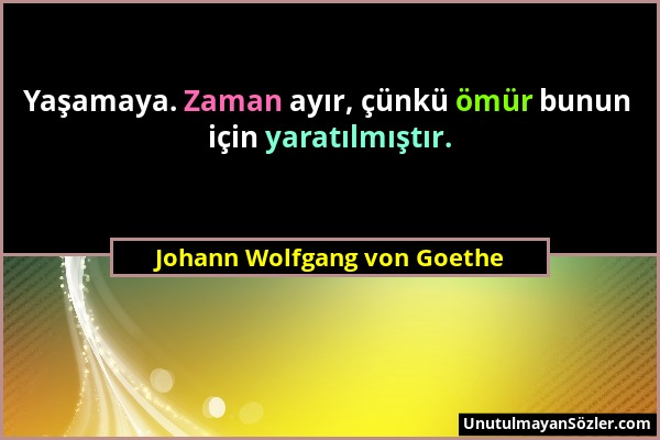 Johann Wolfgang von Goethe - Yaşamaya. Zaman ayır, çünkü ömür bunun için yaratılmıştır....