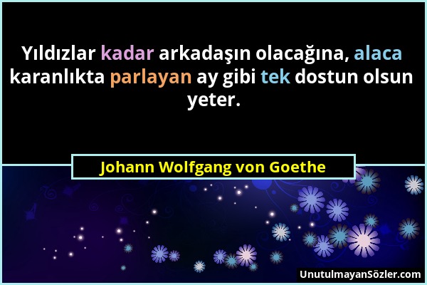 Johann Wolfgang von Goethe - Yıldızlar kadar arkadaşın olacağına, alaca karanlıkta parlayan ay gibi tek dostun olsun yeter....