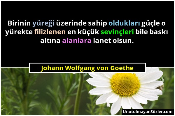 Johann Wolfgang von Goethe - Birinin yüreği üzerinde sahip oldukları güçle o yürekte filizlenen en küçük sevinçleri bile baskı altına alanlara lanet o...