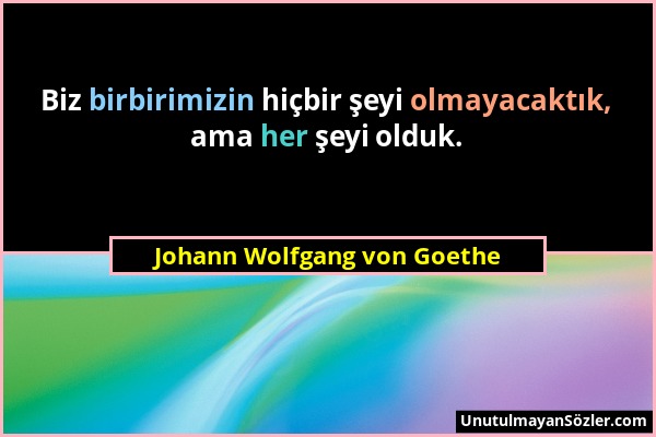 Johann Wolfgang von Goethe - Biz birbirimizin hiçbir şeyi olmayacaktık, ama her şeyi olduk....