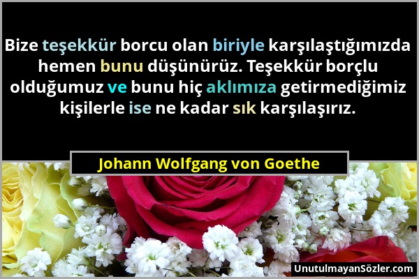 Johann Wolfgang von Goethe - Bize teşekkür borcu olan biriyle karşılaştığımızda hemen bunu düşünürüz. Teşekkür borçlu olduğumuz ve bunu hiç aklımıza g...