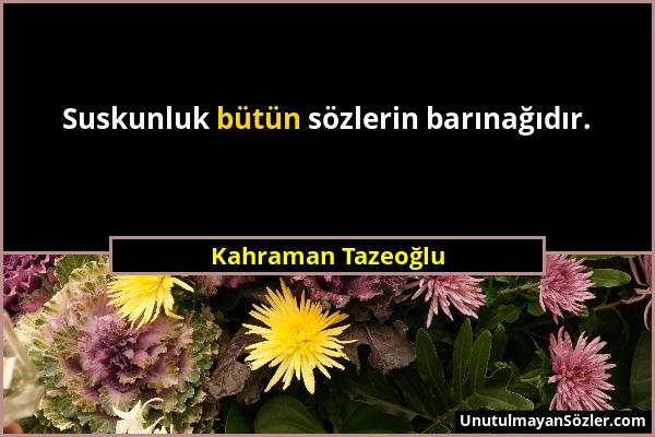 Kahraman Tazeoğlu - Suskunluk bütün sözlerin barınağıdır....