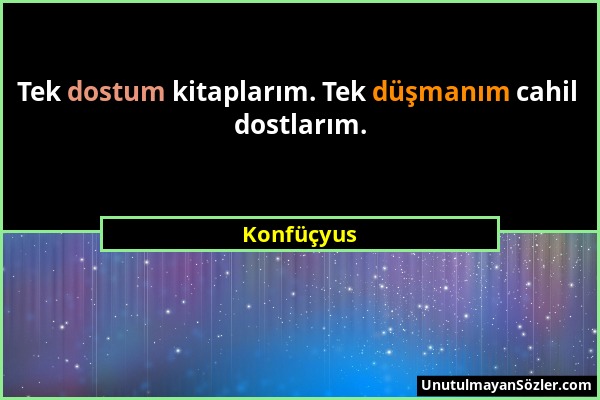 Konfüçyus - Tek dostum kitaplarım. Tek düşmanım cahil dostlarım....