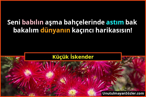 Küçük İskender - Seni babılın aşma bahçelerinde astım bak bakalım dünyanın kaçıncı harikasısın!...