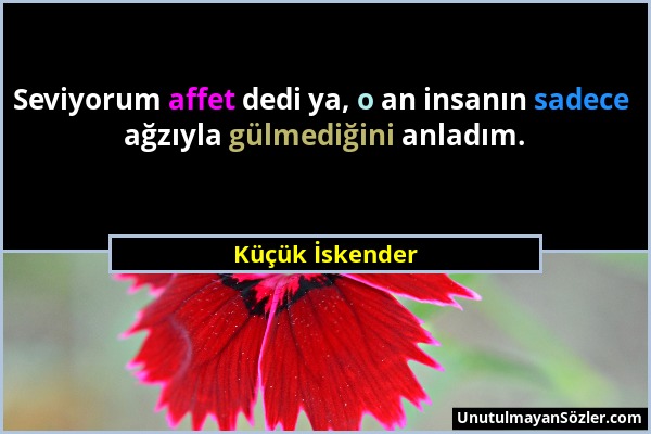 Küçük İskender - Seviyorum affet dedi ya, o an insanın sadece ağzıyla gülmediğini anladım....