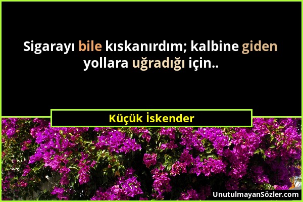 Küçük İskender - Sigarayı bile kıskanırdım; kalbine giden yollara uğradığı için.....