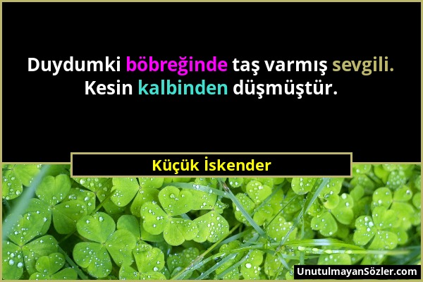 Küçük İskender - Duydumki böbreğinde taş varmış sevgili. Kesin kalbinden düşmüştür....