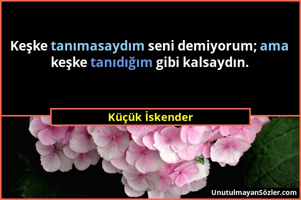 Küçük İskender - Keşke tanımasaydım seni demiyorum; ama keşke tanıdığım gibi kalsaydın....