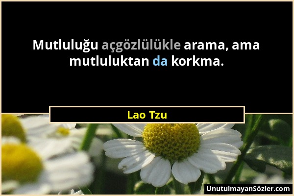 Lao Tzu - Mutluluğu açgözlülükle arama, ama mutluluktan da korkma....