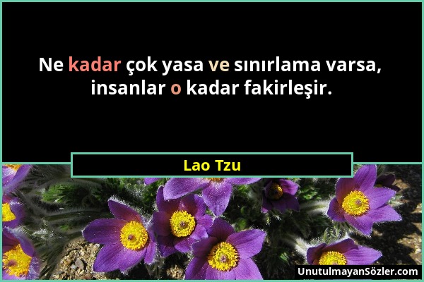 Lao Tzu - Ne kadar çok yasa ve sınırlama varsa, insanlar o kadar fakirleşir....