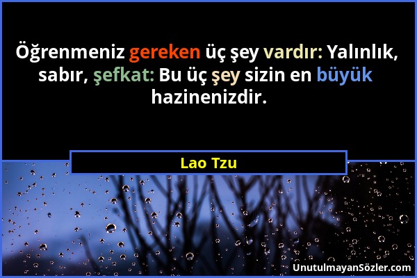 Lao Tzu - Öğrenmeniz gereken üç şey vardır: Yalınlık, sabır, şefkat: Bu üç şey sizin en büyük hazinenizdir....