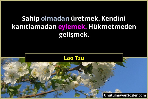 Lao Tzu - Sahip olmadan üretmek. Kendini kanıtlamadan eylemek. Hükmetmeden gelişmek....