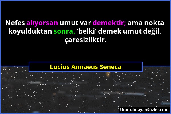 Lucius Annaeus Seneca - Nefes alıyorsan umut var demektir; ama nokta koyulduktan sonra, 'belki' demek umut değil, çaresizliktir....