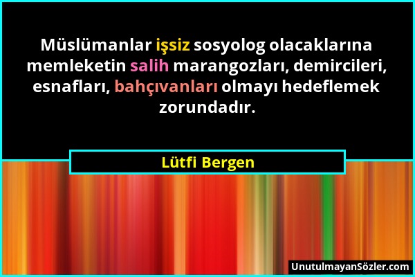 Lütfi Bergen - Müslümanlar işsiz sosyolog olacaklarına memleketin salih marangozları, demircileri, esnafları, bahçıvanları olmayı hedeflemek zorundadı...