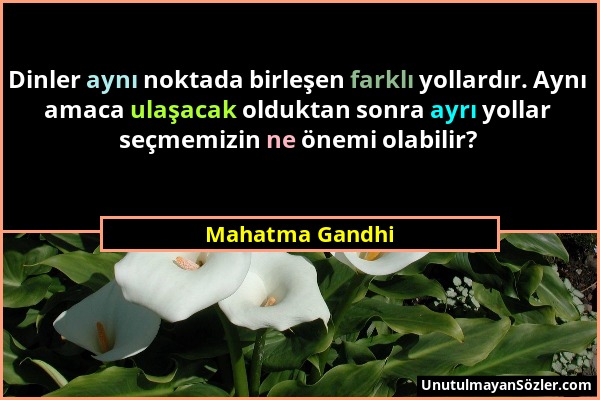 Mahatma Gandhi - Dinler aynı noktada birleşen farklı yollardır. Aynı amaca ulaşacak olduktan sonra ayrı yollar seçmemizin ne önemi olabilir?...