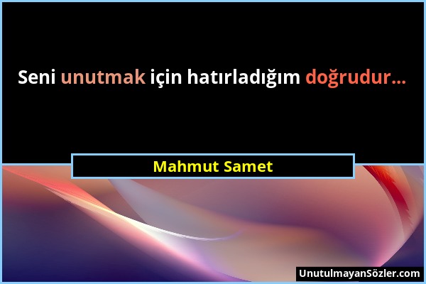 Mahmut Samet - Seni unutmak için hatırladığım doğrudur......