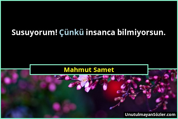 Mahmut Samet - Susuyorum! Çünkü insanca bilmiyorsun....