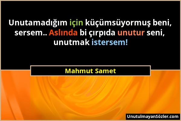 Mahmut Samet - Unutamadığım için küçümsüyormuş beni, sersem.. Aslında bi çırpıda unutur seni, unutmak istersem!...