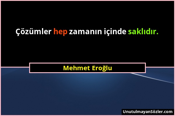 Mehmet Eroğlu - Çözümler hep zamanın içinde saklıdır....