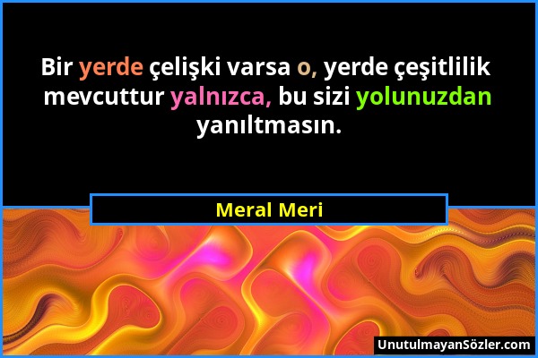 Meral Meri - Bir yerde çelişki varsa o, yerde çeşitlilik mevcuttur yalnızca, bu sizi yolunuzdan yanıltmasın....