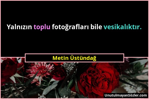 Metin Üstündağ - Yalnızın toplu fotoğrafları bile vesikalıktır....