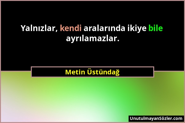 Metin Üstündağ - Yalnızlar, kendi aralarında ikiye bile ayrılamazlar....