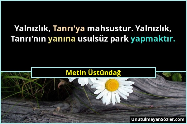 Metin Üstündağ - Yalnızlık, Tanrı'ya mahsustur. Yalnızlık, Tanrı'nın yanına usulsüz park yapmaktır....