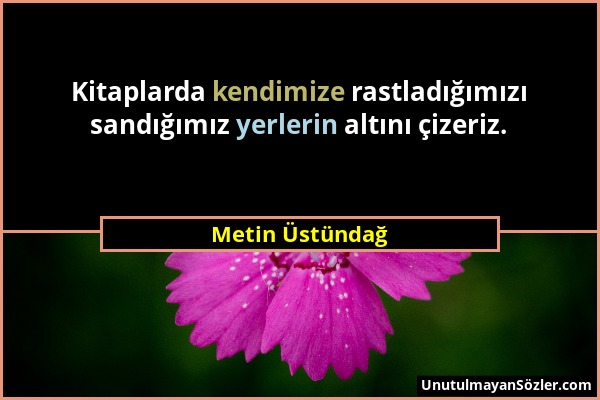 Metin Üstündağ - Kitaplarda kendimize rastladığımızı sandığımız yerlerin altını çizeriz....