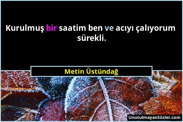 Metin Üstündağ - Kurulmuş bir saatim ben ve acıyı çalıyorum sürekli....