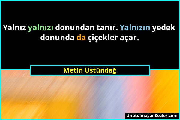 Metin Üstündağ - Yalnız yalnızı donundan tanır. Yalnızın yedek donunda da çiçekler açar....