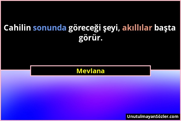 Mevlana - Cahilin sonunda göreceği şeyi, akıllılar başta görür....