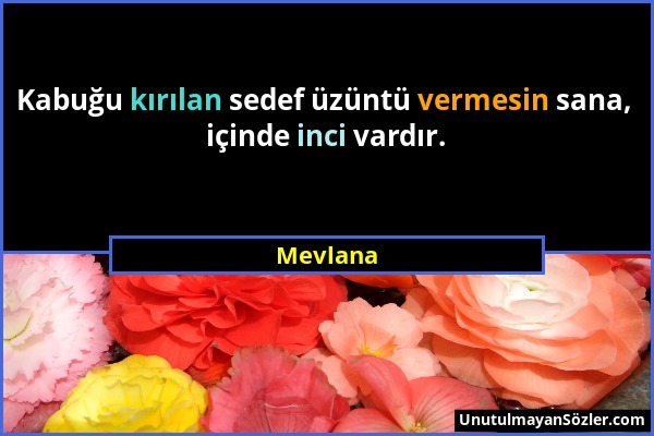 Mevlana - Kabuğu kırılan sedef üzüntü vermesin sana, içinde inci vardır....