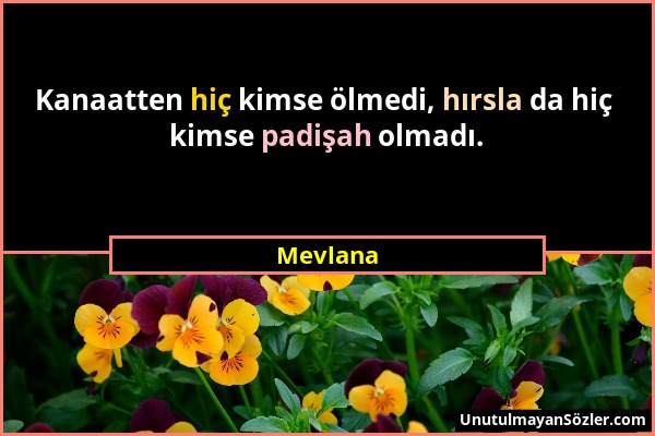 Mevlana - Kanaatten hiç kimse ölmedi, hırsla da hiç kimse padişah olmadı....