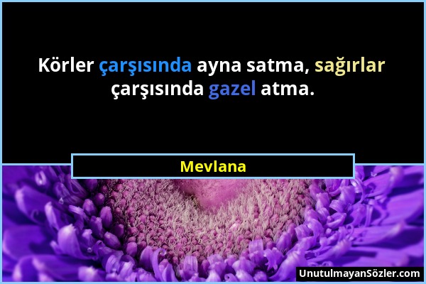 Mevlana - Körler çarşısında ayna satma, sağırlar çarşısında gazel atma....