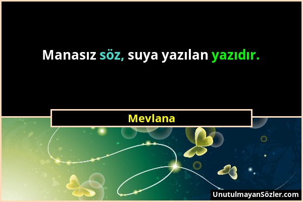 Mevlana - Manasız söz, suya yazılan yazıdır....