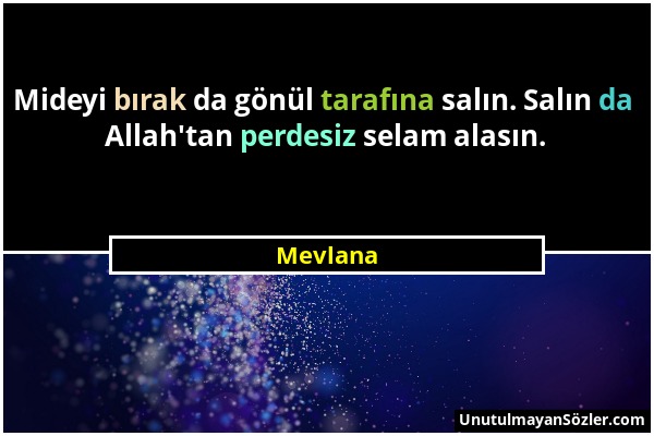 Mevlana - Mideyi bırak da gönül tarafına salın. Salın da Allah'tan perdesiz selam alasın....