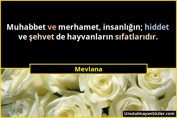 Mevlana - Muhabbet ve merhamet, insanlığın; hiddet ve şehvet de hayvanların sıfatlarıdır....