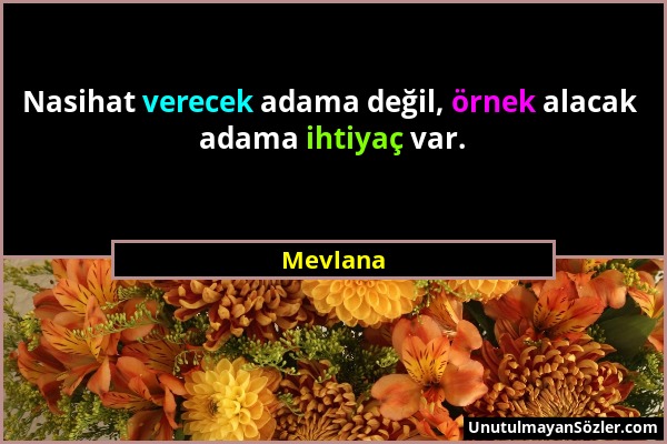 Mevlana - Nasihat verecek adama değil, örnek alacak adama ihtiyaç var....