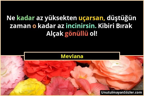 Mevlana - Ne kadar az yüksekten uçarsan, düştüğün zaman o kadar az incinirsin. Kibiri Bırak Alçak gönüllü ol!...