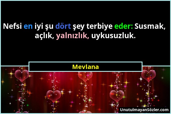 Mevlana - Nefsi en iyi şu dört şey terbiye eder: Susmak, açlık, yalnızlık, uykusuzluk....