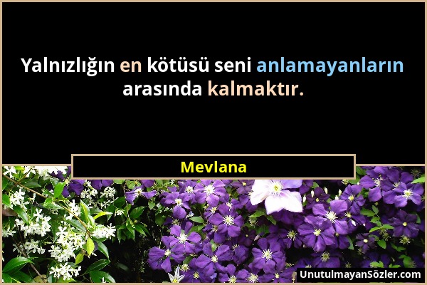 Mevlana - Yalnızlığın en kötüsü seni anlamayanların arasında kalmaktır....