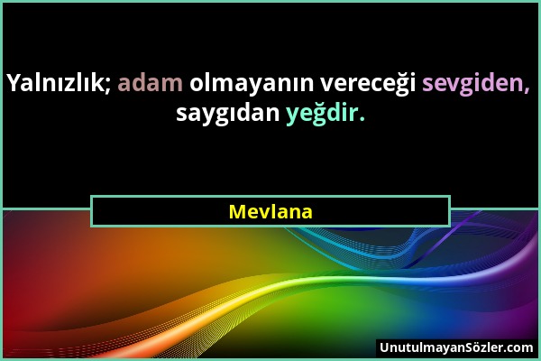 Mevlana - Yalnızlık; adam olmayanın vereceği sevgiden, saygıdan yeğdir....