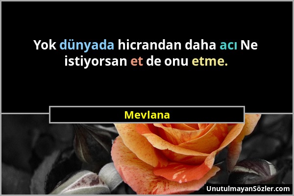 Mevlana - Yok dünyada hicrandan daha acı Ne istiyorsan et de onu etme....