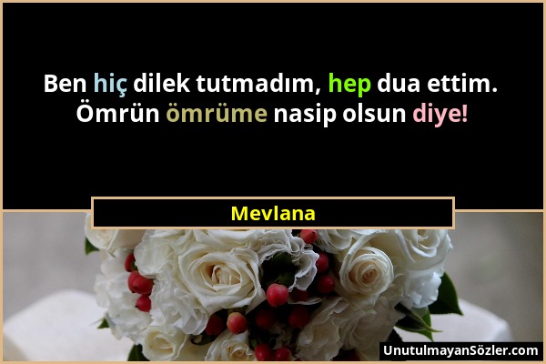 Mevlana - Ben hiç dilek tutmadım, hep dua ettim. Ömrün ömrüme nasip olsun diye!...