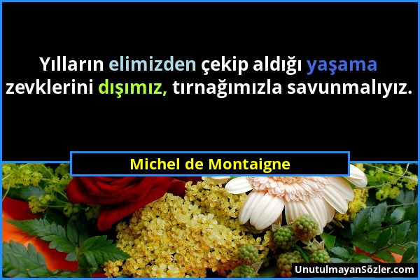 Michel de Montaigne - Yılların elimizden çekip aldığı yaşama zevklerini dışımız, tırnağımızla savunmalıyız....