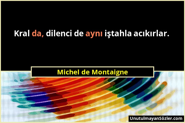 Michel de Montaigne - Kral da, dilenci de aynı iştahla acıkırlar....