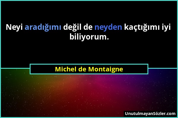 Michel de Montaigne - Neyi aradığımı değil de neyden kaçtığımı iyi biliyorum....