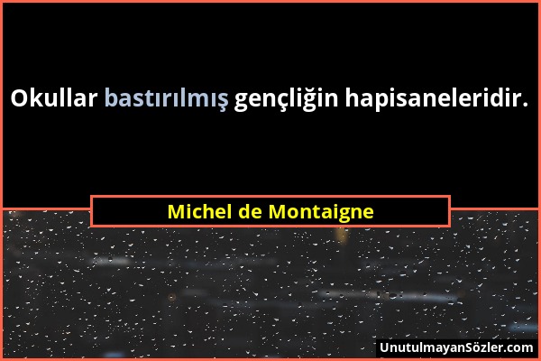 Michel de Montaigne - Okullar bastırılmış gençliğin hapisaneleridir....