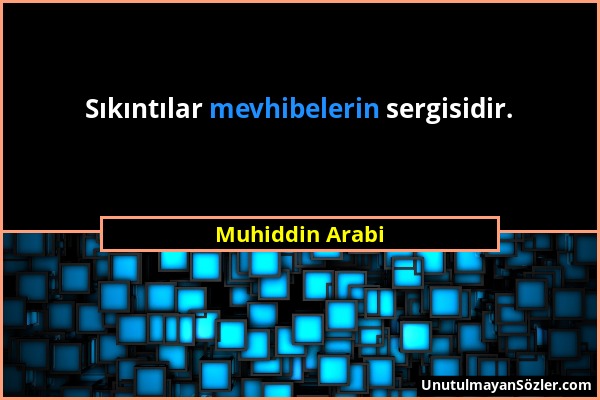 Muhiddin Arabi - Sıkıntılar mevhibelerin sergisidir....